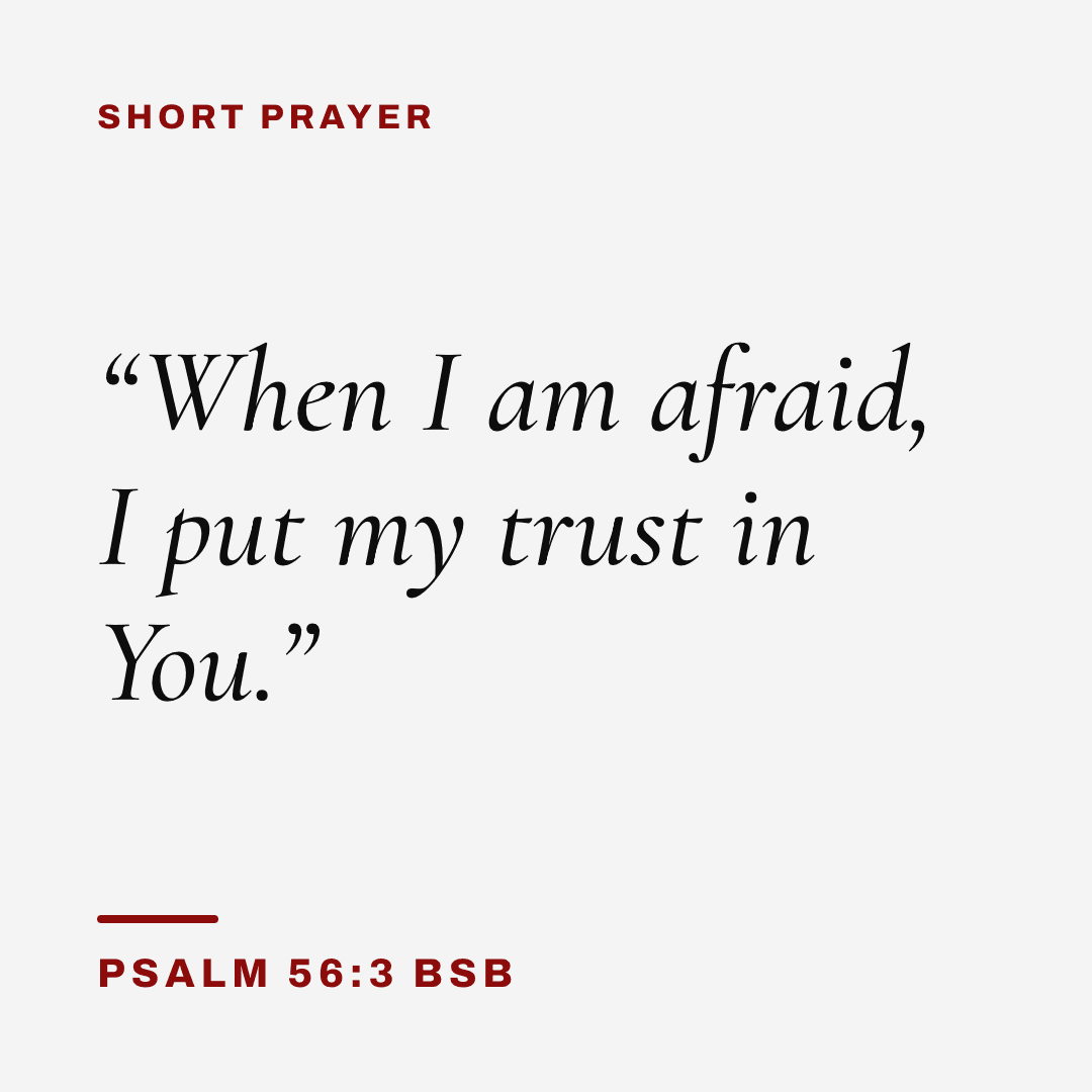 Graphic with Psalm 56:3 (BSB): "When I am afraid, I put my trust in You." Label: Short prayer.